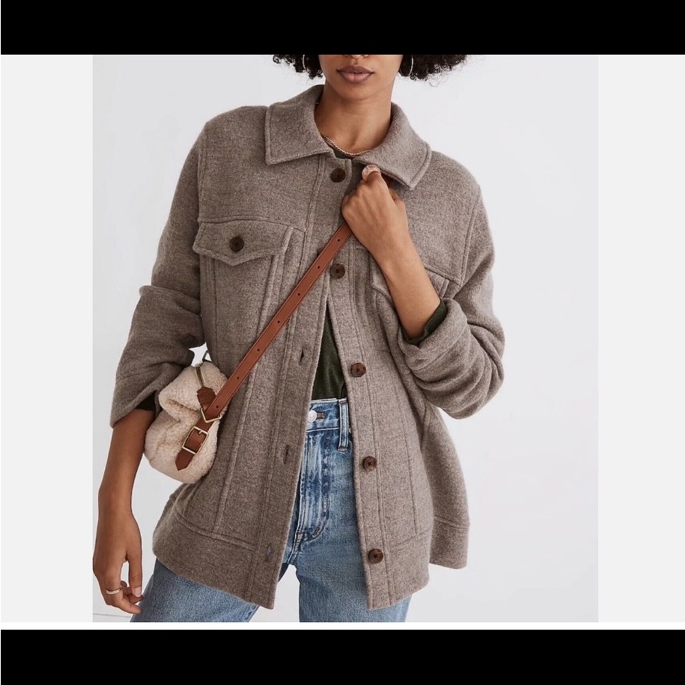 Madewell Boiled Wool Bridgman Sweater-Jacket - Brown - Womens size XS